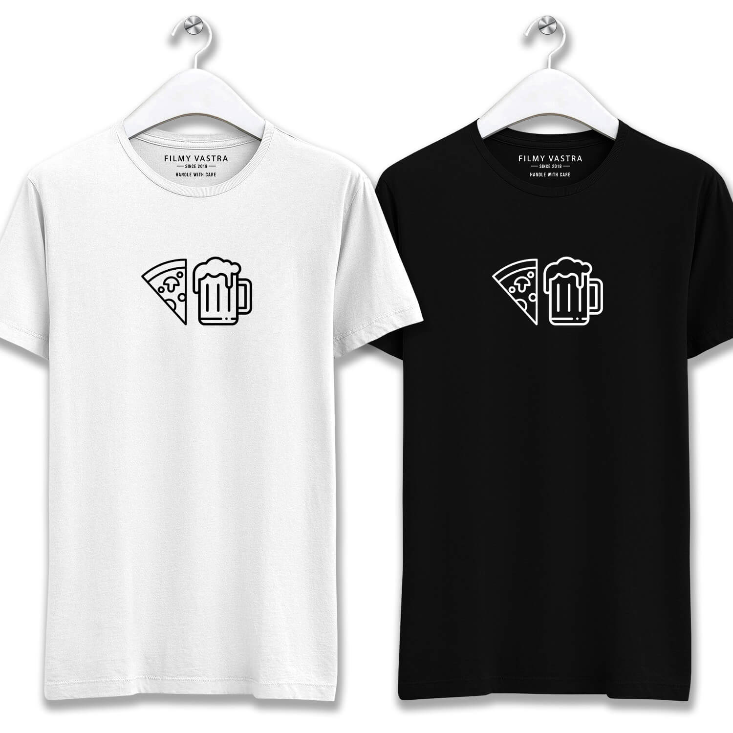 Pizza And Drink Symbol Couple T-Shirt