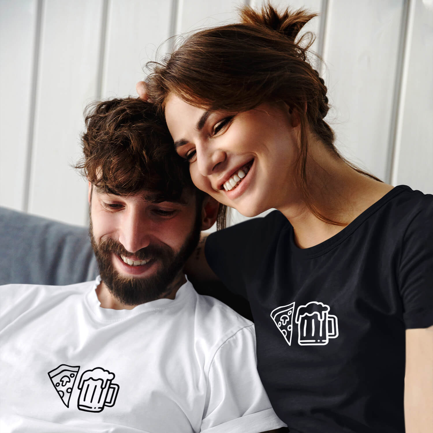 Pizza And Drink Symbol Couple Model T-Shirt